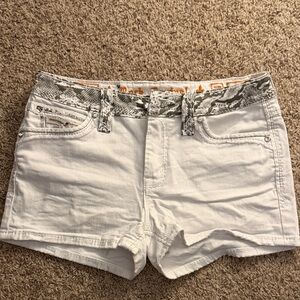 Rock Revival White Jean Shorts with Patterned Waistband